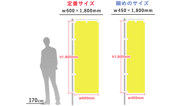 定番サイズ:w600×h1,800、細めのサイズ:w450×h1,800mm