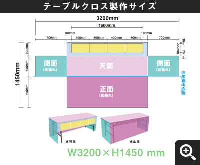 立体ボックス型 細身のテーブルクロス製作サイズ