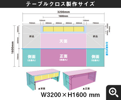 平面フラット型 一般的なテーブルクロス製作サイズ