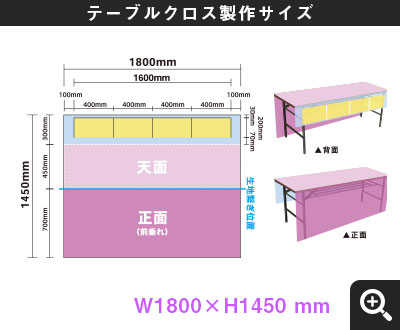 前掛け型 細身のテーブルクロス製作サイズ